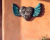 Large Abanico Guadalupe Vintage Heart Aqua