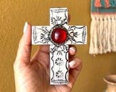 Handmade Wood Sacred Heart Cross - Mexican Folk Art Milagro