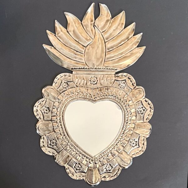 16” XXL mina platinum tin mirror heart