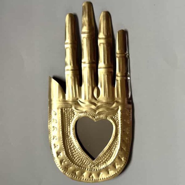 8.5” Large corazon oro mirror tin hand