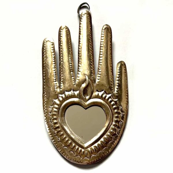 5.5” Medium milagro corazon vintage mirror tin hand