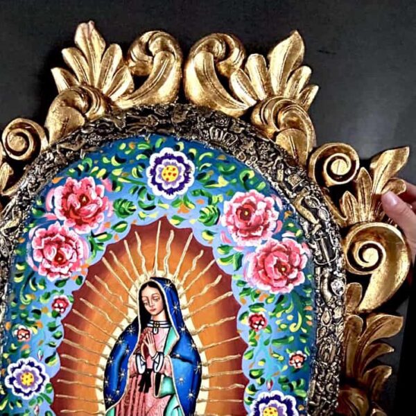 31” MAXI nicho invertido Guadalupe colonial wooden heart - Image 2