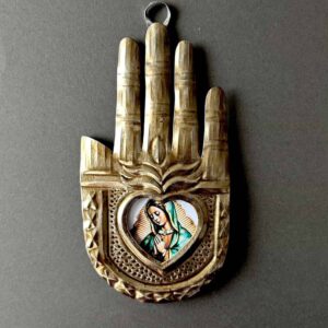 5.5” Medium Guadalupe rayo corazon vintage tin nicho hand
