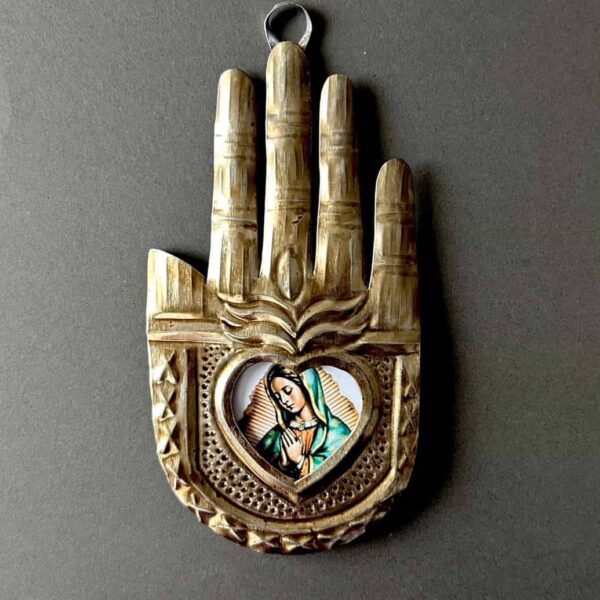 5.5” Medium Guadalupe rayo corazon vintage tin nicho hand