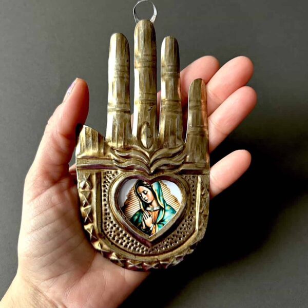 5.5” Medium Guadalupe rayo corazon vintage tin nicho hand - Image 2