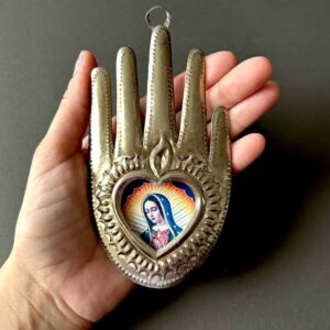 5.5” Medium Guadalupe corazon vintage nicho tin hand