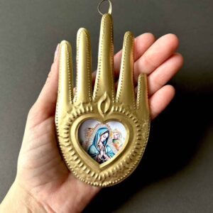 5.5” Medium nicho Guadalupe flores gold tin hand
