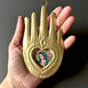 5.5” Medium Guadalupe nicho gold tin hand