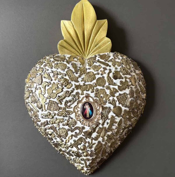 11” XXL Jesus Resucitado milagritos oro wooden heart