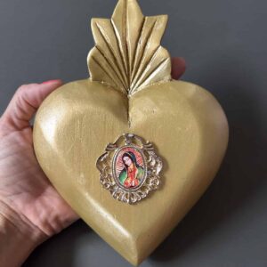 8” XL Virgencita oro wooden heart