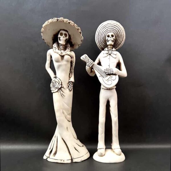 13” Catrin y Catrina hand carved bone statues