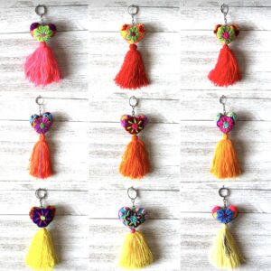 7” Medium keychain multicolor amarillo naranja corazon pompon (different color options)