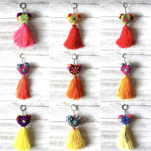 7” Medium keychain multicolor amarillo naranja corazon pompon (different color options)