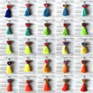 7” Medium keychain multicolor azul verde corazon pompon (different color options)