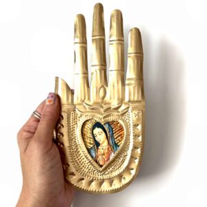 8.5” Large Guadalupe oro nicho tin hand