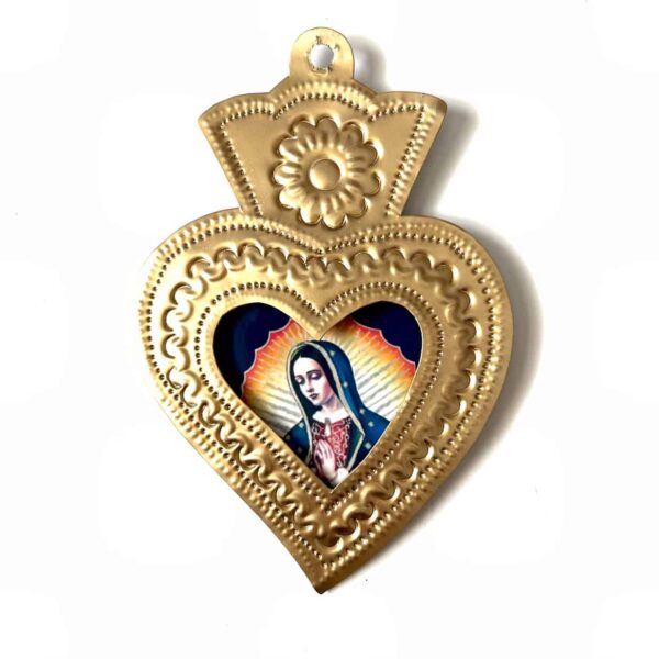5.5” Medium nicho Guadalupe oro bueno tin heart - Image 2