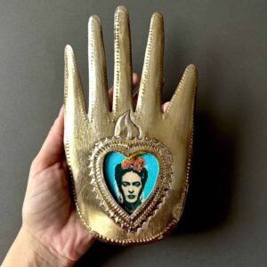 8” Large Frida milagro vintage tin nicho hand